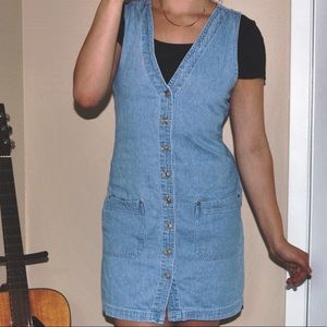 vtg denim pinafore dress!